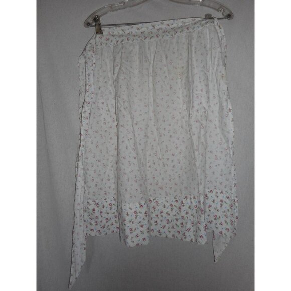 Vtg Shabby Cottage chic floral white Half apron - Picture 5 of 5
